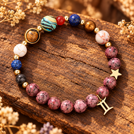Gemini Rhodonite Zodiac Bracelet approx 18–18.5 cm