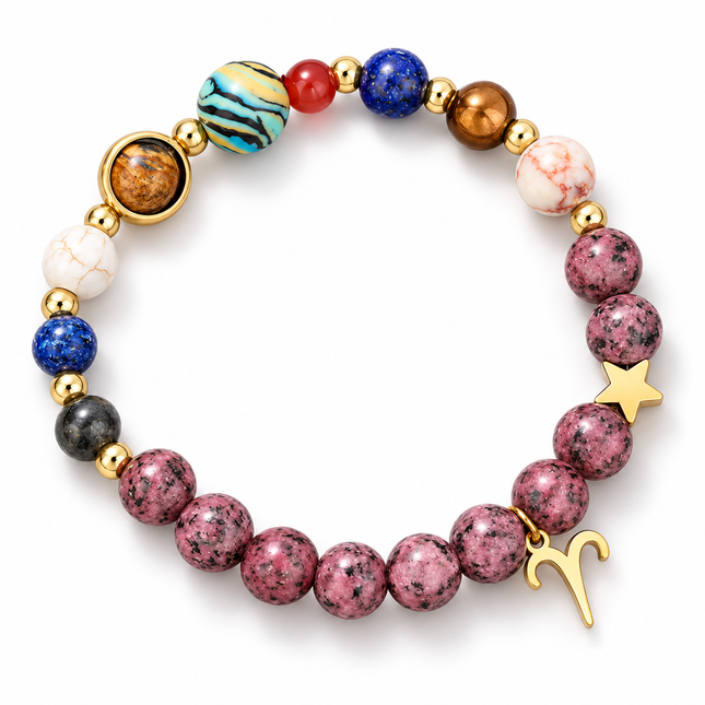 Aries Rhodonite Zodiac Bracelet approx 18–18.5 cm