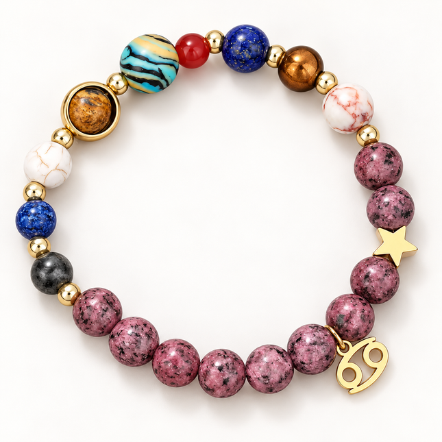 Cancer Rhodonite Zodiac Bracelet approx 18–18.5 cm