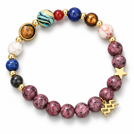 Aquarius Rhodonite Zodiac Bracelet approx 18–18.5 cm