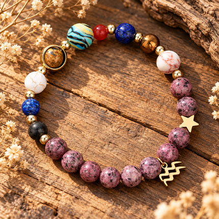 Aquarius Rhodonite Zodiac Bracelet approx 18–18.5 cm
