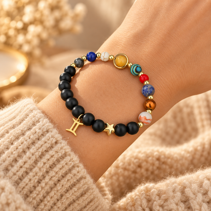 Gemini Frosted Agate Zodiac Bracelet approx 18–18.5 cm