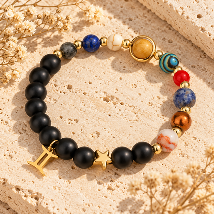 Gemini Frosted Agate Zodiac Bracelet approx 18–18.5 cm
