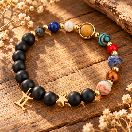 Gemini Frosted Agate Zodiac Bracelet approx 18–18.5 cm