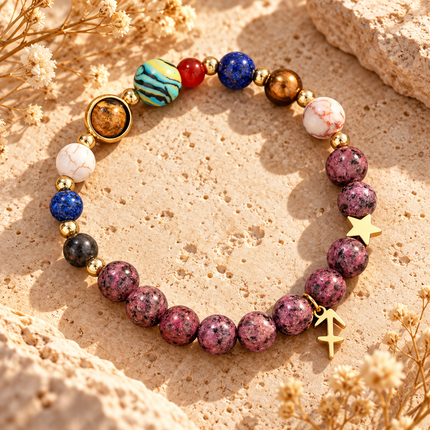 Sagittarius Rhodonite Zodiac Bracelet approx 18–18.5 cm