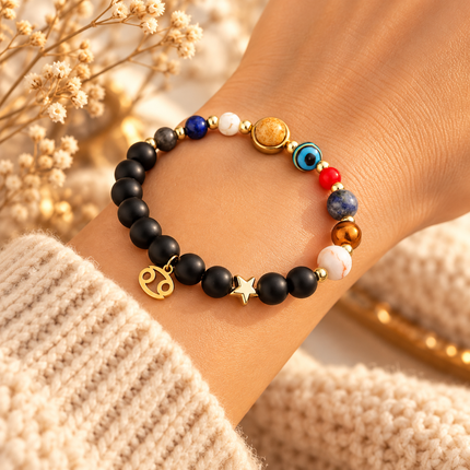 Cancer Frosted Agate Zodiac Bracelet approx 18–18.5 cm