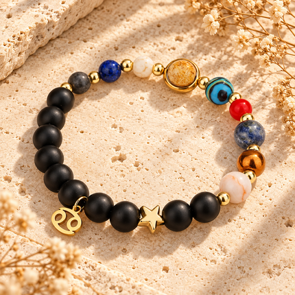Cancer Frosted Agate Zodiac Bracelet approx 18–18.5 cm