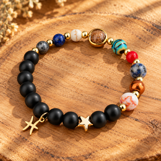Pisces Frosted Agate Zodiac Bracelet approx 18–18.5 cm