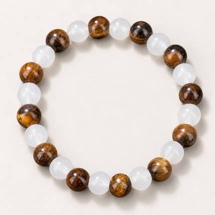 Tiger’s Eye & Clear Quartz Bracelet approx 18–18.5 cm
