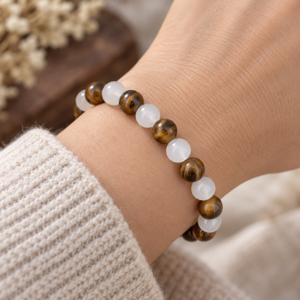 Tiger’s Eye & Clear Quartz Bracelet approx 18–18.5 cm