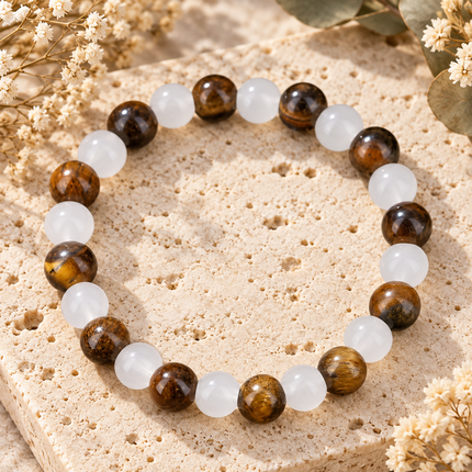 Tiger’s Eye & Clear Quartz Bracelet approx 18–18.5 cm