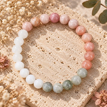 Rose Quartz & Clear Quartz Bracelet approx 18–18.5 cm