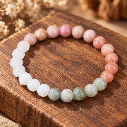 Rose Quartz & Clear Quartz Bracelet approx 18–18.5 cm