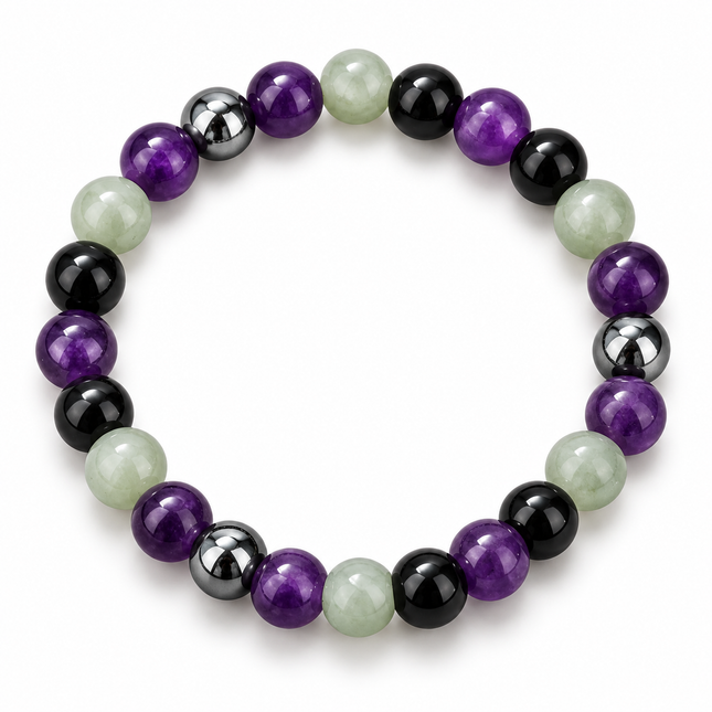 Amethyst & Black Agate Bracelet approx 18–18.5 cm