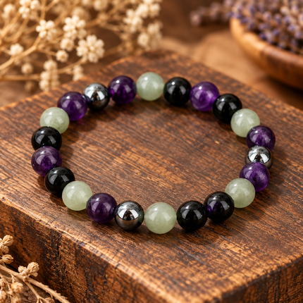 Amethyst & Black Agate Bracelet approx 18–18.5 cm