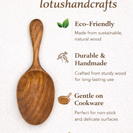 Handcrafted oval shaped wooden spoon made from natural wood for everyday use.