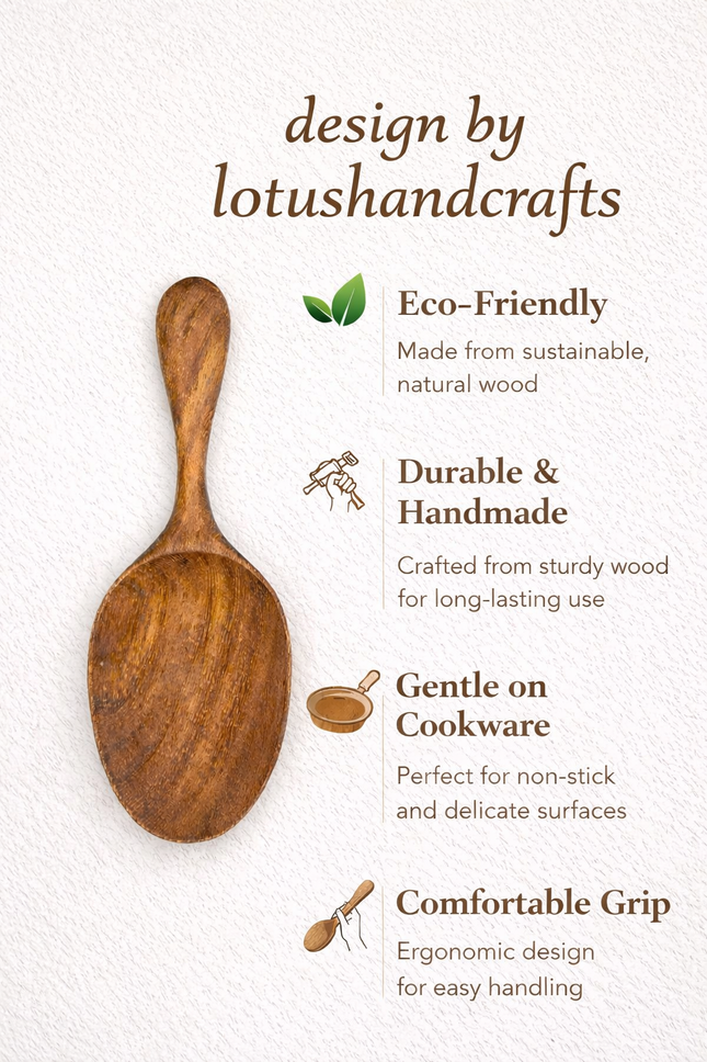 Handcrafted oval shaped wooden spoon made from natural wood for everyday use.