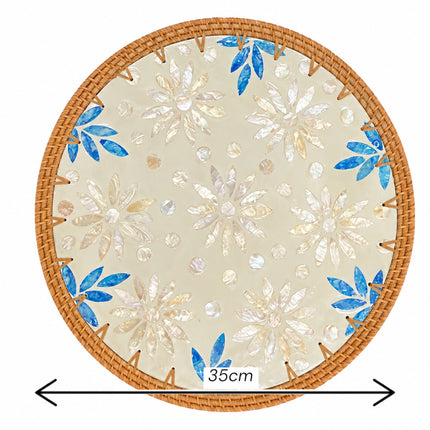 size Mother of Pearl Rattan Pearl Blossom Blue Leaf Charger Plate by Lotushandcrafts.