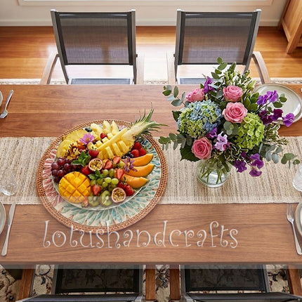 Rattan Mother of Pearl Sunburst Floral Mosaic Rattan Round Placemat by Lotushandcrafts.