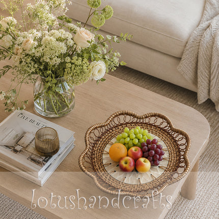 Handcrafted Luxury Rattan Decorative Bowl with Mother of Pearl Inlay.
