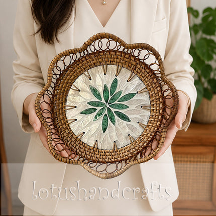 Handmade Rattan Decorative Bowl with Mother of Pearl Inlay.