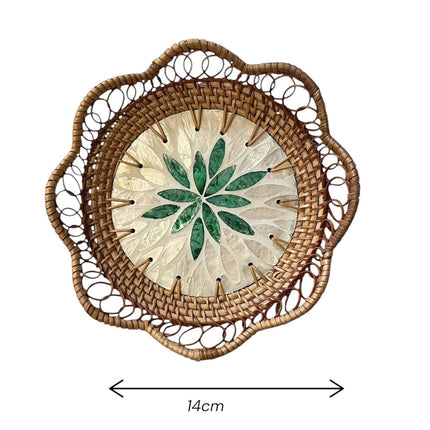 Handmade Rattan Decorative Bowl with Mother of Pearl Inlay.
