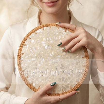 Rattan Mother of Pearl Floral Mosaic Round Placemat | Handcrafted Decorative Charger Plate