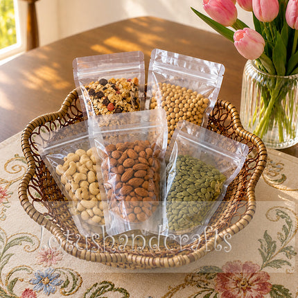Elegant Handwoven Rattan Tray with Pressed Botanical Leaf Mosaic Inlay.