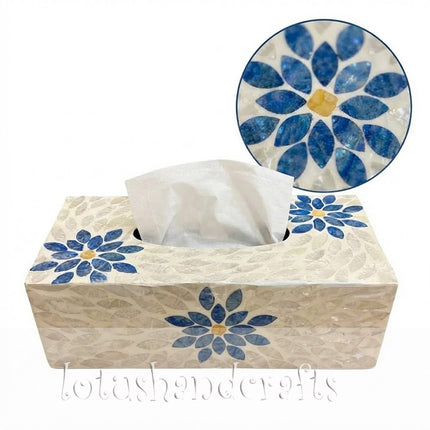 Rectangular Natural Shell Tissue Box, Blue Flower Mosaic Natural, Tissue Box Modern Light Luxury Decorative Tissue Holder