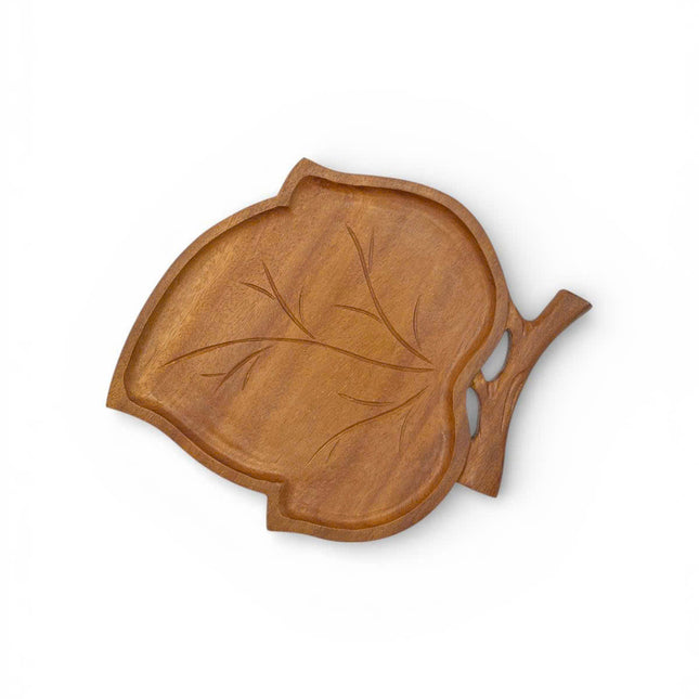 Cute redwood leaf shaped serving tray for coffee, snacks, fruit, and natural home decor.