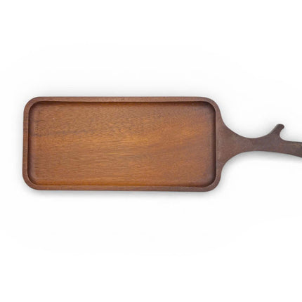 Cute rectangular redwood serving tray with handles for stylish coffee serving and cozy home decor.