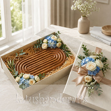Handcarved ripple oval wooden serving tray gift for elegant home decor and special occasions.