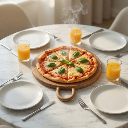 Round wood cutting board with loop handle is safe for everyday use and health.