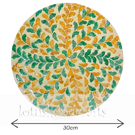 Round Mother of Pearl Green & Gold Leaf Placemat by Lotushandcrafts.