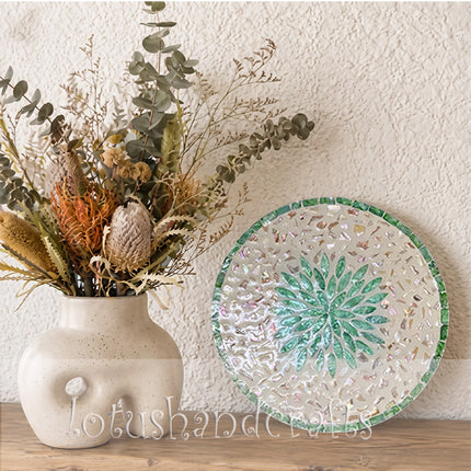 cute Green Leaf Mother of Pearl Round Placemat by Lotushandcrafts.
