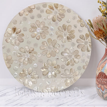 Round Floral Petal Mother of Pearl Inlay Placemat by Lotushandcrafts.