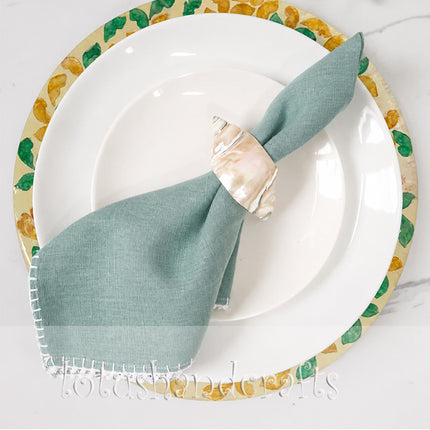Round Mother of Pearl Green & Gold Leaf Placemat.