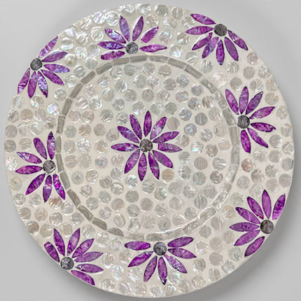 Handmade Mother of Pearl Round with Purple Floral Charger Plate by Lotushandcrafts.