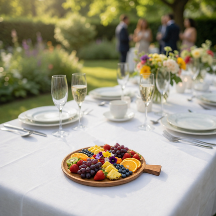 Handcrafted round serving plate with handle, durable and beautifully designed for everyday use.