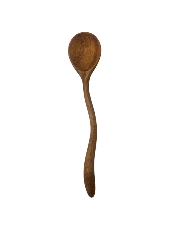 Handmade wooden spoon crafted with a wavy design, eco friendly and perfect for everyday kitchen use.