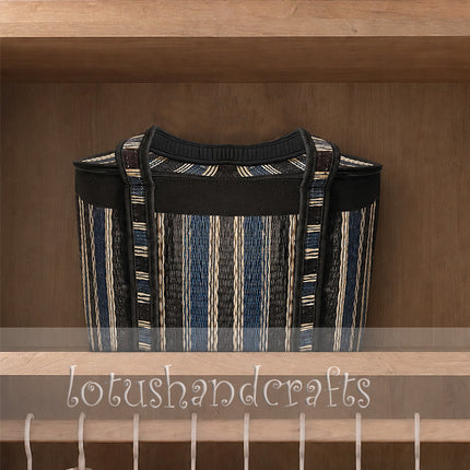 Handwoven striped seagrass storage basket with zipper lid large woven basket cute.
