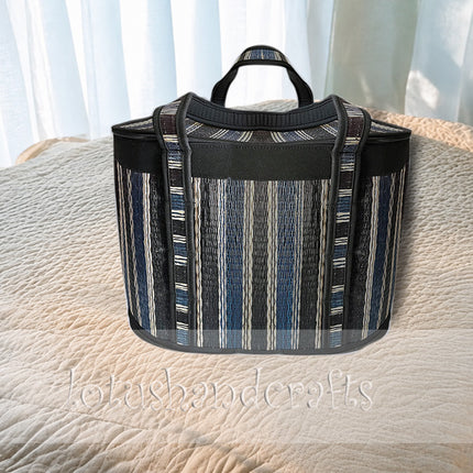 Handwoven striped seagrass storage basket with zipper lid cute large woven basket.