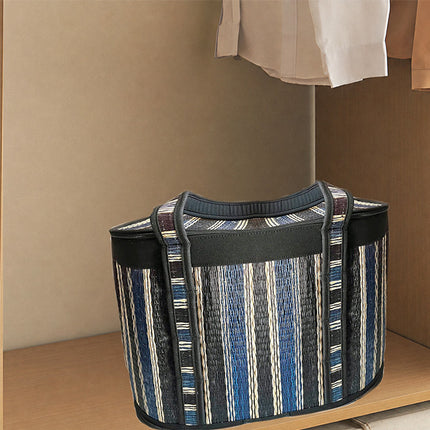 Handwoven striped seagrass storage basket with lid zipper large woven basket cute.