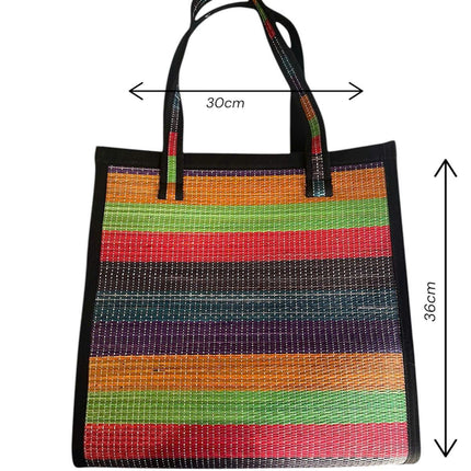 size Colorful handwoven seagrass tote bag.