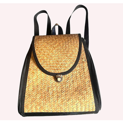 Handwoven Seagrass Backpack with Side Zipper Pockets by Lotushandcrafts.