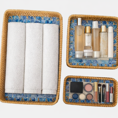 Handwoven Rattan Serving Trays – Natural Seagrass Decorative Home Storage