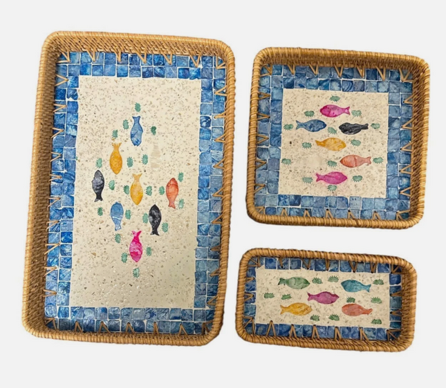 Rectangular rattan tray