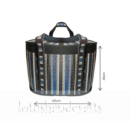 Handwoven striped seagrass storage basket with lid zipper, large woven basket, size.