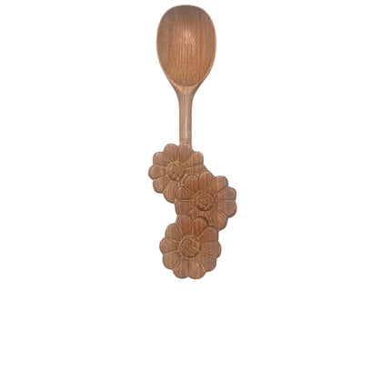 Handcrafted wooden spoon with three flower handle design brings elegant decor and natural charm to your home kitchen space.