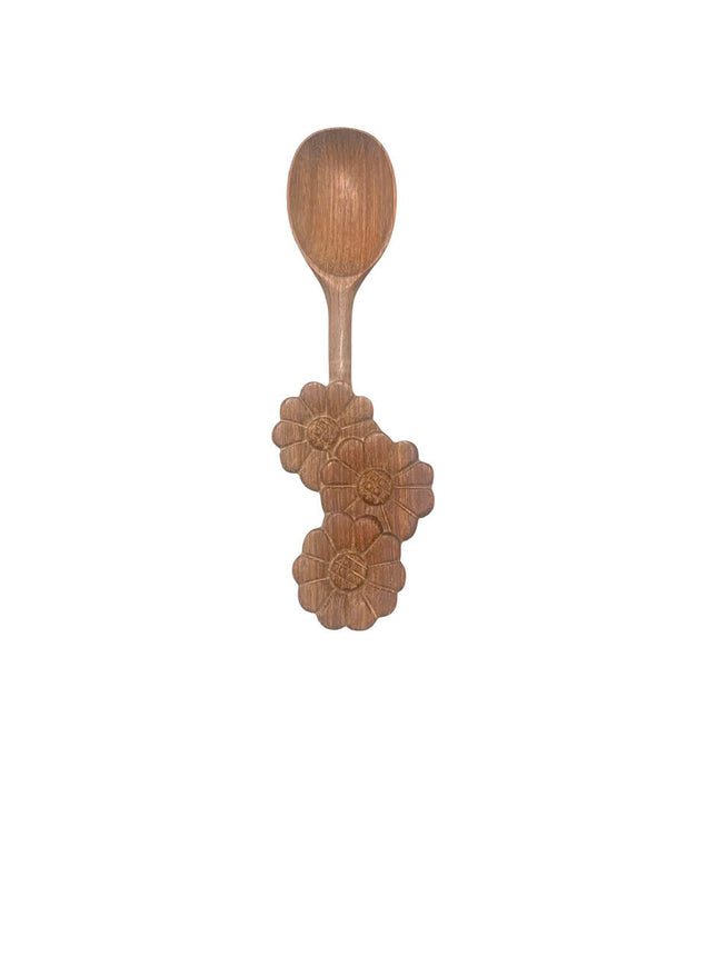 Handcrafted wooden spoon with three flower handle design brings elegant decor and natural charm to your home kitchen space.